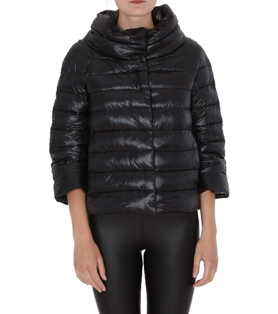 Herno Glossy Quilted Nylon Crop Down Jacket In Black