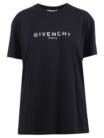 Givenchy Logo刺绣纯棉平纹针织t恤 In Black