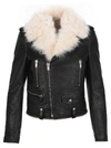 SAINT LAURENT SHEARLING COLLAR BIKER JACKET,11451922