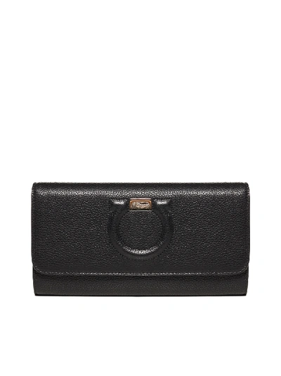 Ferragamo Gancio City Leather Wallet Bag In Nero