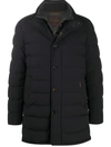 Moorer Padded Dark Blue Virgin Wool Parka With Stand-up Collar In Blue