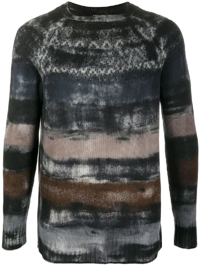 Avant Toi Faded Stripe Fine Knit Jumper In Black