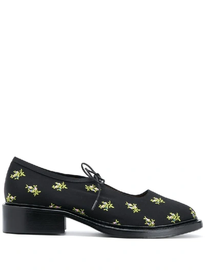 Nicole Saldaã±a Floral-embroidered Shoes In Black