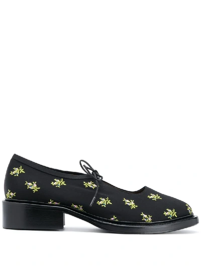Nicole Saldaña Floral-embroidered Shoes In Black