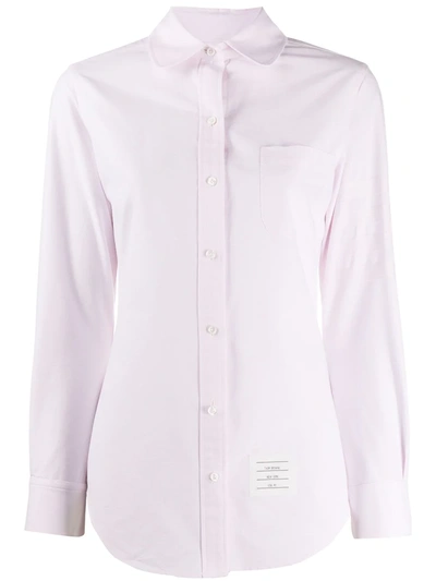 Thom Browne Embroidered Round Collar Button Down Shirt In Pink