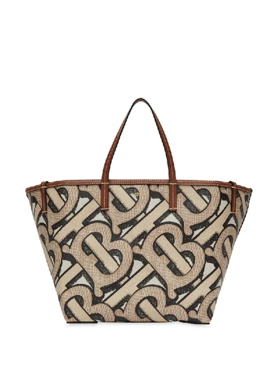 Burberry Mini Monogram Print E-canvas Beach Tote In Neutrals