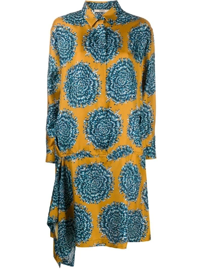 Odeeh Drop Waist Printed Shirt Dress In Blue