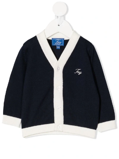 Fay Babies' Embroidered Logo Cardigan In Blue