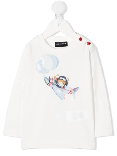 Monnalisa Babies' Teddybear Aeroplane-print T-shirt In White