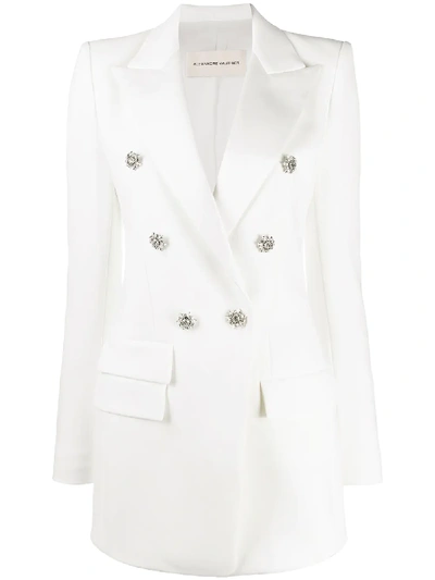 Alexandre Vauthier 双排扣绉纱长款西服夹克 In White