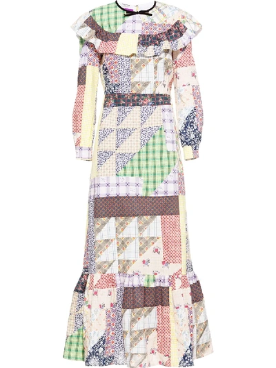 Miu Miu Bertha Patchwork Long Dress In Neutrals