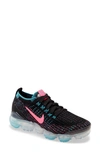 Nike Women's Air Vapormax Flyknit 3 Running Sneakers From Finish Line In Black/ Hyper Pink/ Baltic Blue