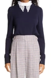 ADAM LIPPES PUFF SLEEVE WOOL SWEATER WITH REMOVABLE LACE COLLAR,P20601ME