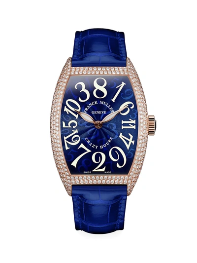Franck Muller Cintr E Curvex Crazy Hours Rose Gold, Diamond & Alligator Strap Watch In Blue