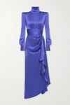 ALESSANDRA RICH DRAPED SILK-SATIN TURTLENECK GOWN