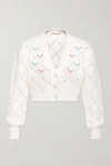 ALESSANDRA RICH CROPPED EMBROIDERED POINTELLE-KNIT ALPACA-BLEND CARDIGAN