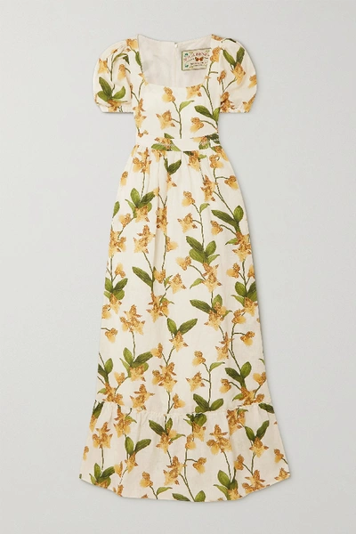 Agua By Agua Bendita Pomelo Floral-print Linen Maxi Dress In Cream