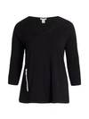 Joan Vass, Plus Size Women's V-neck Zip Pocket Tunic In Black