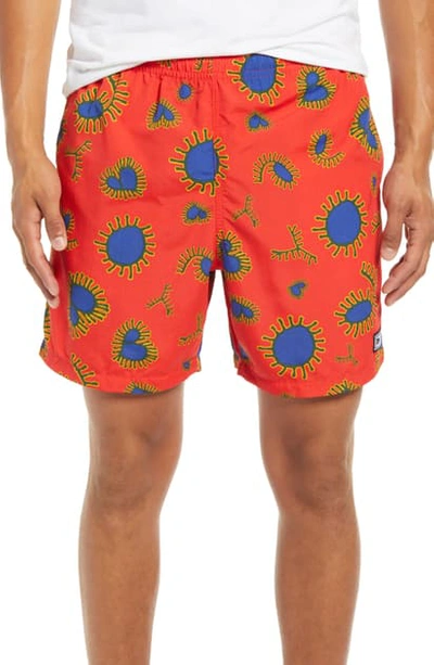 Obey Ideals Easy Amoeba Print Relaxed Fit Shorts In Red Multi