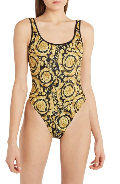 Versace Black & Yellow Barocco One-piece Swimsuit