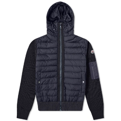 Moncler Laque Mixed-media Hooded Down Jacket In Blue