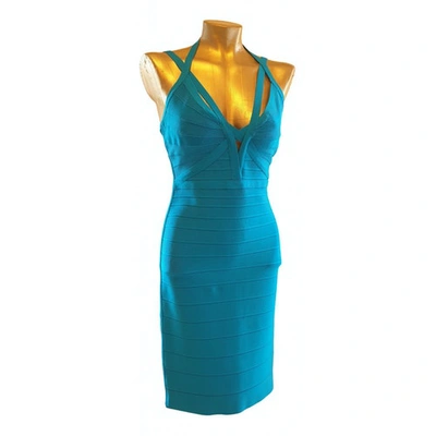 Pre-owned Herve Leger Turquoise Dress