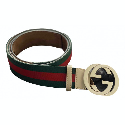 Pre-Owned Gucci Interlocking Buckle Green Cloth Belt | ModeSens