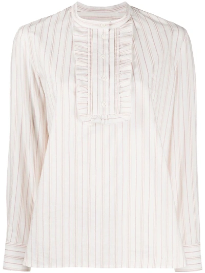 Apc Striped-print Ruffle-trim Shirt In Neutrals