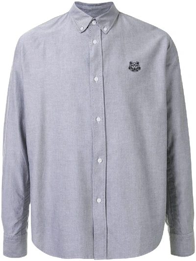 Kenzo Tiger Embroidered Oxford Shirt In Grey
