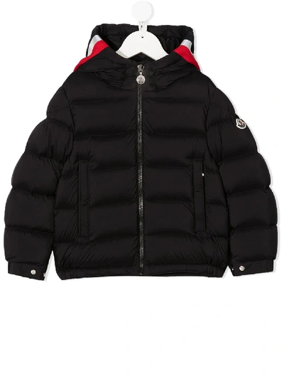 Moncler Kids' Striped Print Puffer Jacket In Black