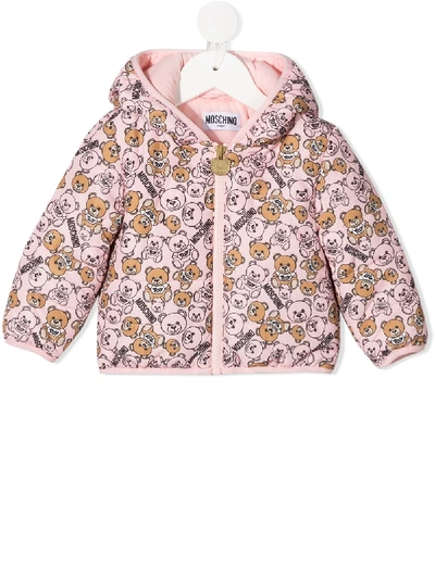 Moschino Babies' All-over Teddy Print Padded Jacket In Pink