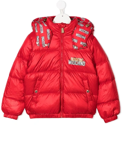 Moschino Kids' Teddy Print Puffer Jacket In Red