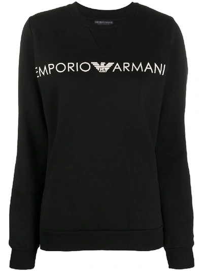 Emporio Armani Logo Print Round Neck Sweatshirt In Black