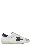 Golden Goose Super-star Sneakers In Leather With Insert And Star In Suede In White/ Grey Star / Blue Tab