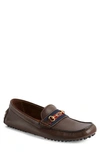 Gucci Brown Driving Web Stripe Leather Loafers In Braun