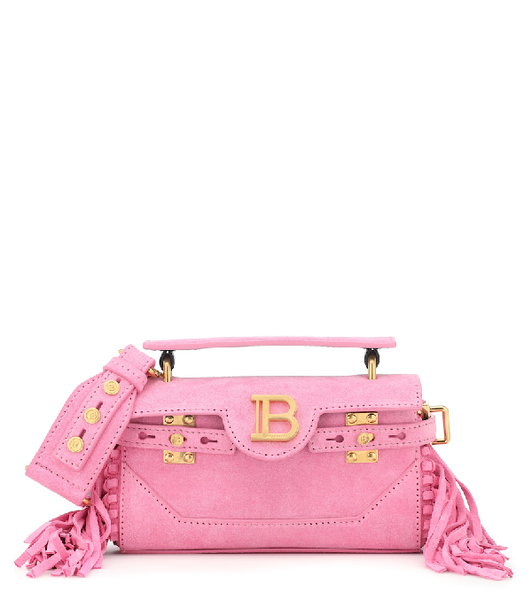 Balmain B-buzz 19 Fringed Suede Shoulder Bag In Pink | ModeSens