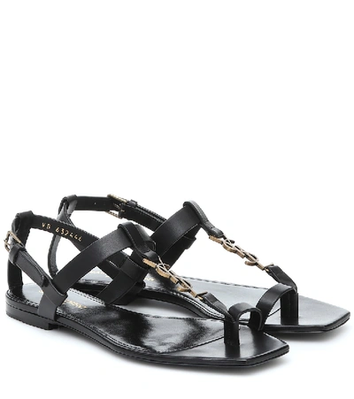 Saint Laurent Dwett 1000 Black Leather Cassandra Flat Sandals