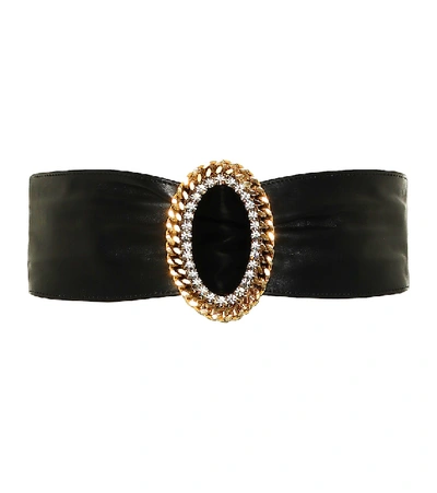 Alessandra Rich Crystal-embellished Leather Belt In Black