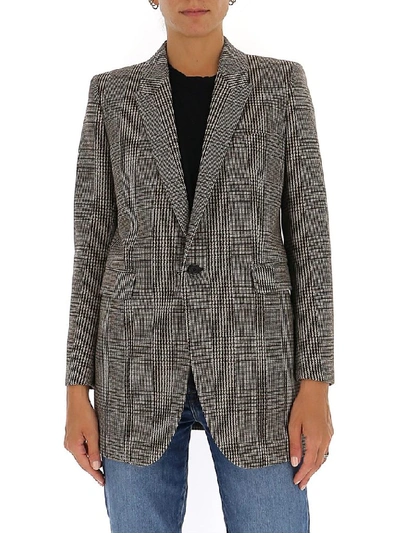 Saint Laurent Jacket In Prince Of Wales Tweed In Beige