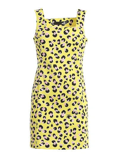 Love Moschino Leo Print Stretch Cotton Dress In Yellow
