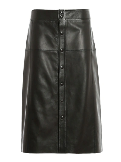 Saint Laurent High Waist Leather Midi Skirt In Black