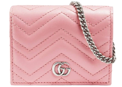 Pre-owned Gucci Marmont Card Case Wallet Gg (5 Card Slot) Pastel Pink