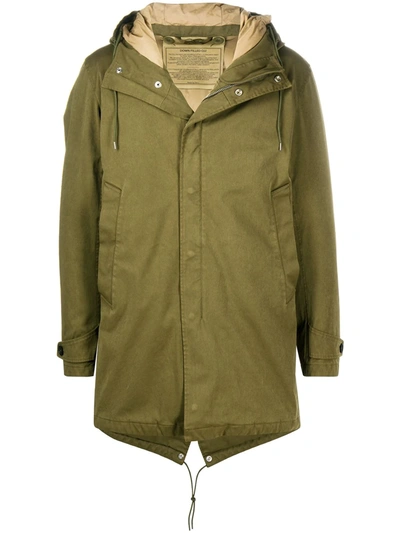 Ten C Long Green Hooded Nylon Jacket In Olive