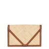 HUNTING SEASON THE ENVELOPE LEATHER AND RAFFIA CLUTCH,3877599