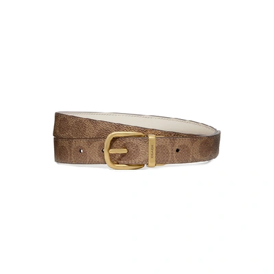 Coach Harness Monogrammed Reversible Belt In Chalk/tan/brass