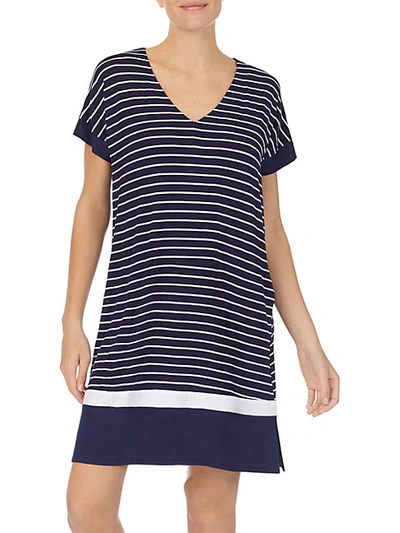 Donna Karan Striped Short-sleeve Sleepshirt In Navy