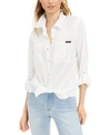CALVIN KLEIN JEANS EST.1978 BUTTON-FRONT ROLL-TAB-SLEEVE TOP