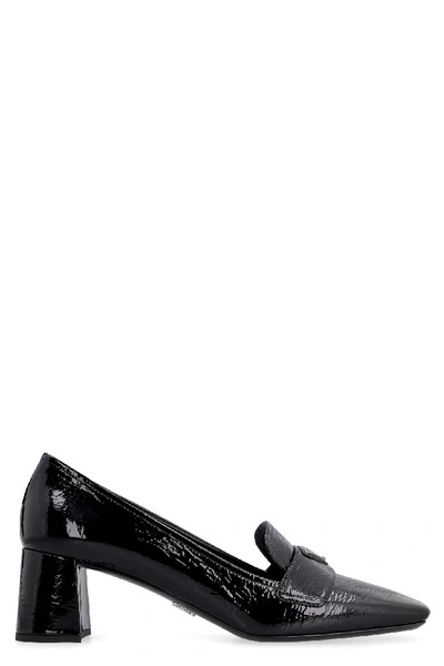Prada Patent Leather Heeled Loafers In Black