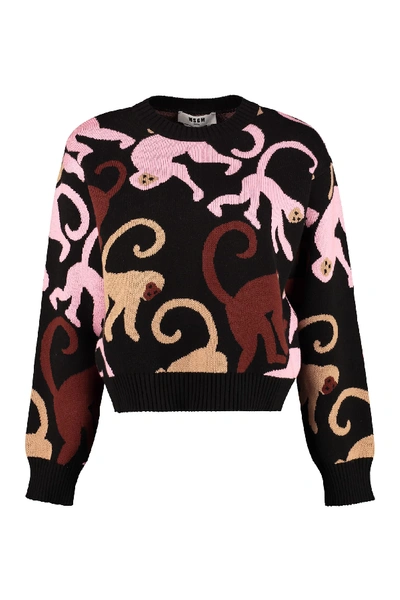 Msgm Two-tone Sweater With Logo In Black,pink,brown