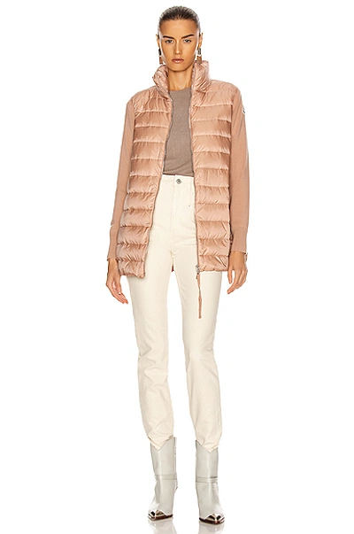 Moncler Long Cardigan Tricot Jacket In Dark Pink